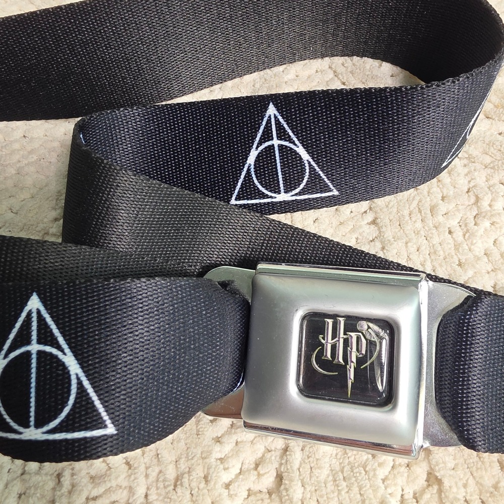 Buckle-Down Harry Potter Deathly Hallows Seatbelt Belt Black Fits 24"-38"